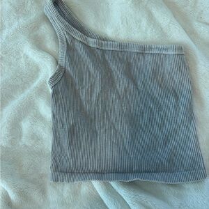 Nikibiki One-Shoulder Ribbed Crop Top in Gray